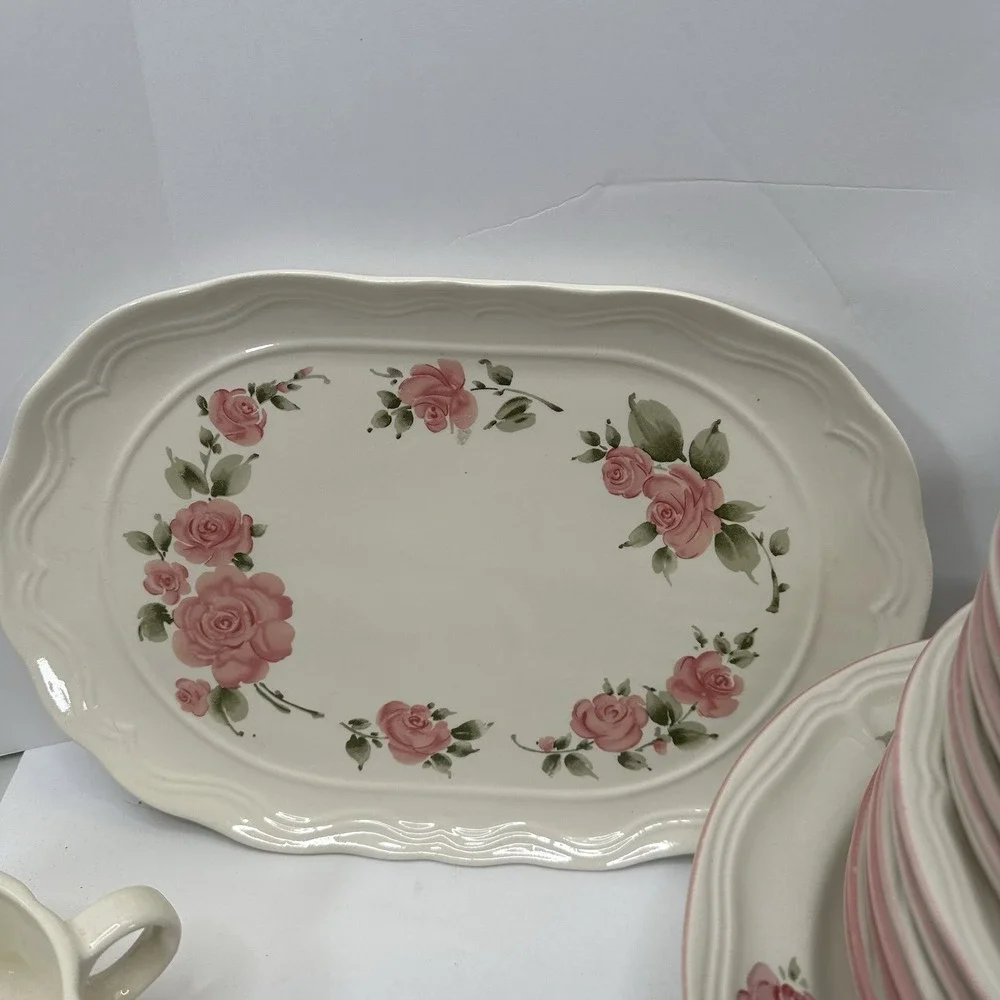 Vintage Gibson Housewares China Pink Roseland 35 Piece Cottage Core Plates Bowls